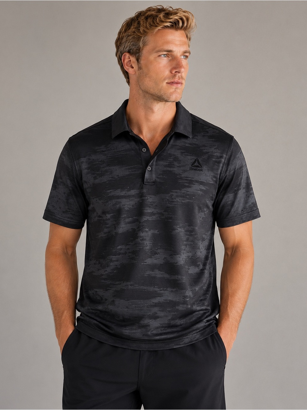 Reebok Men’s Black Camo Polo Shirt